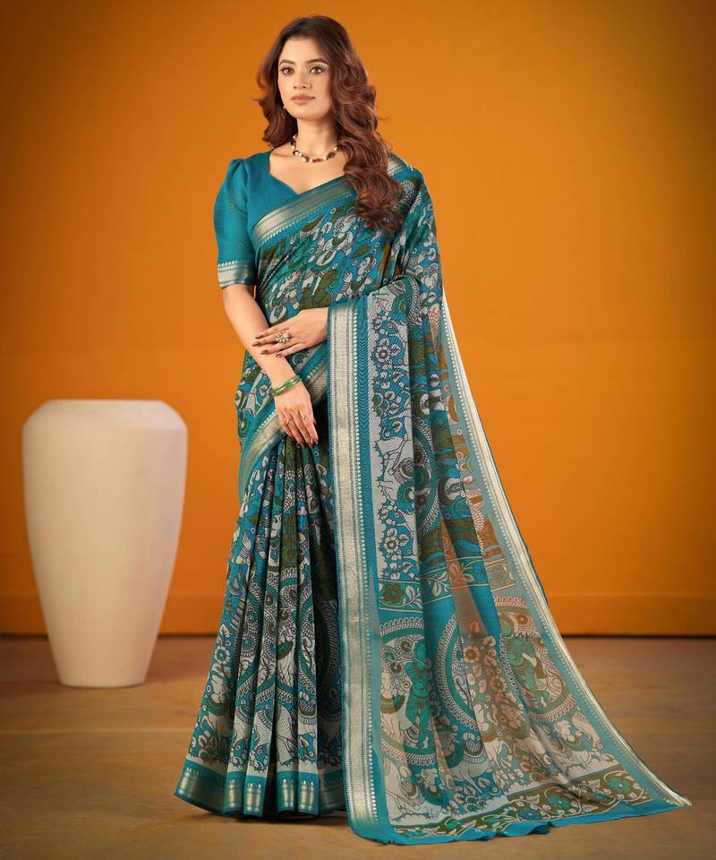 Multicolor viscose printed saree with floral print