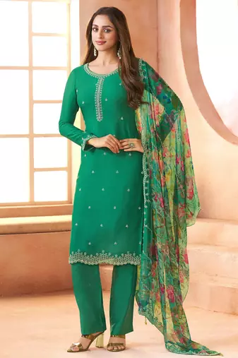 Sea green color chiffon fabric beautiful partywear suit