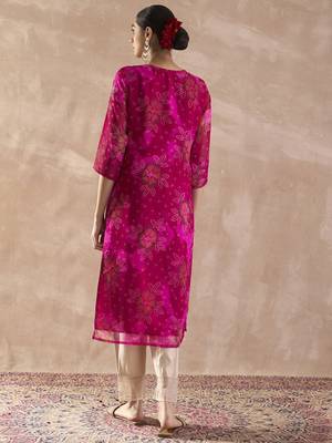 Pink floral embroidered straight zari work kurta 5