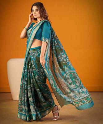 Multicolor viscose printed saree with floral print 2
