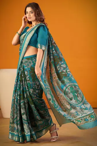 Multicolor viscose printed saree with floral print