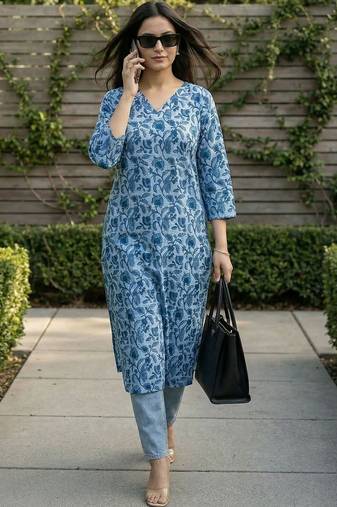 Blue women floral printed floral kurta