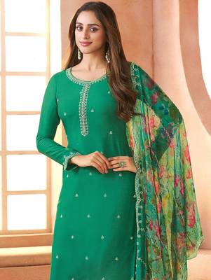Sea green color chiffon fabric beautiful partywear suit 2