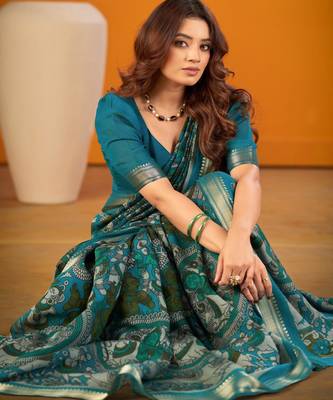 Multicolor viscose printed saree with floral print 3