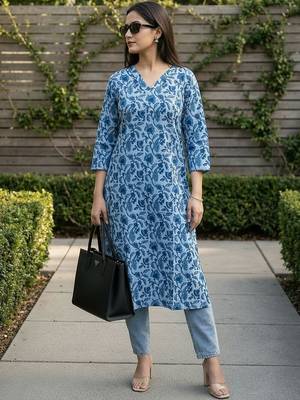 Blue women floral printed floral kurta 2