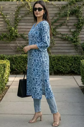 Blue women floral printed floral kurta