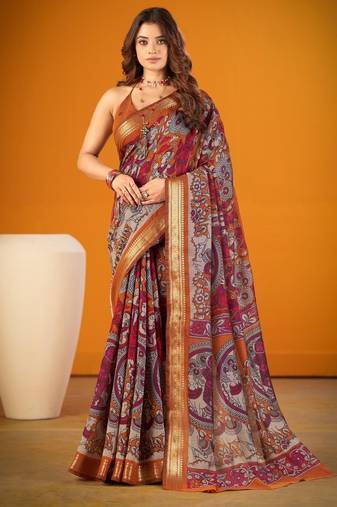 Multicolor viscose printed saree with floral print