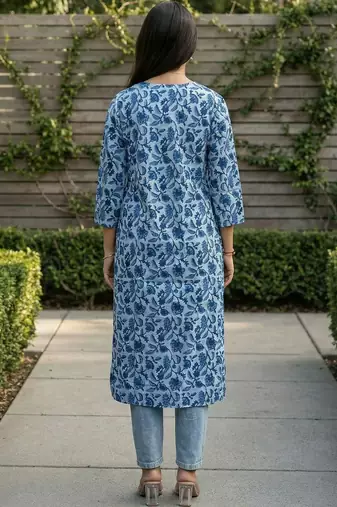 Blue women floral printed floral kurta