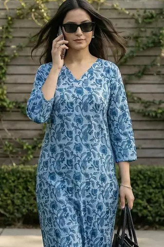 Blue women floral printed floral kurta