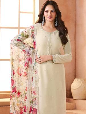 White color chiffon fabric beautiful partywear suit 2