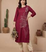 Pink women geometric embroidered thread work kurta