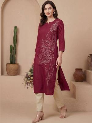 Pink women geometric embroidered thread work kurta 2