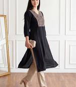 Black women ethnic motifs embroidered thread work kurta