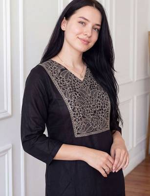 Black women ethnic motifs embroidered thread work kurta 2