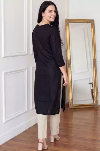 Black women ethnic motifs embroidered thread work kurta