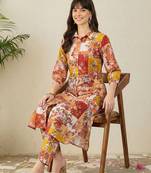 Mustard floral printed pure cotton multicolor kurta with trousers