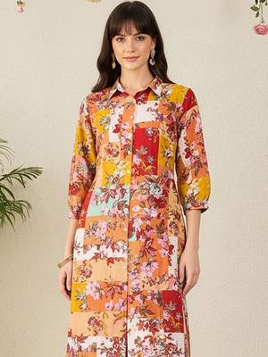 Mustard floral printed cotton multicolor kurta with trousers 3