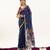 Teal cotton silk printed saree with zari work