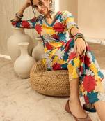 Yellow women floral printed regular pure cotton kurta with trousers