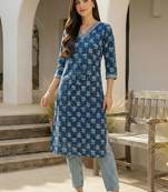 Blue women floral printed floral kurta