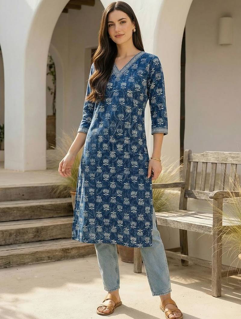 Blue women floral printed floral kurta
