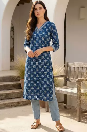Blue women floral printed floral kurta