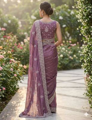 Purple cotton silk embroidered saree with sequins work 3