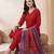 Red women regular kurta with trousers & with dupatta