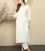 White women floral embroidered thread work straight kurta