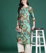 Sea green floral printed pure cotton kurta