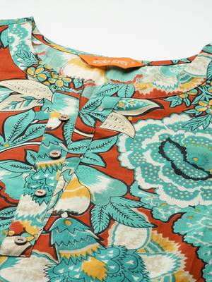 Sea green floral printed cotton kurta 2