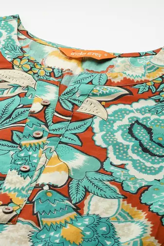 Sea green floral printed pure cotton kurta