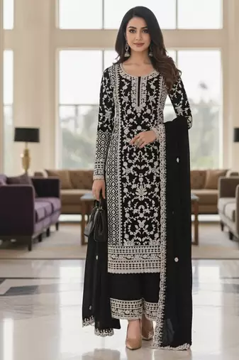 Black color girlie butterfly net ceremonial salwar kameez for glamorous looks