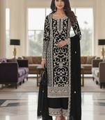 Black color girlie butterfly net ceremonial salwar kameez for glamorous looks
