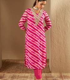 Pink leheriya embroidered straight kurta