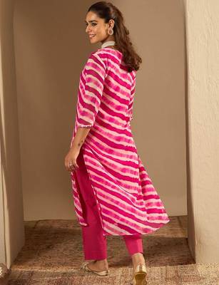 Pink leheriya embroidered straight kurta 5