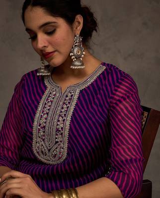 Purple women leheriya printed sequinned kurta 1