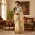 Cream silk blend embroidered saree with tie dye