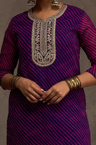 Purple women leheriya printed sequinned kurta
