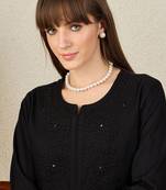 Black floral embroidered thread work round neck straight kurta