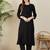 Black floral embroidered thread work round neck straight kurta