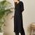 Black floral embroidered thread work round neck straight kurta
