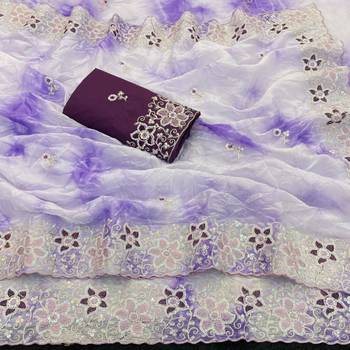 Purple silk blend embroidered saree with tie dye 2