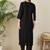 Black floral embroidered thread work round neck straight kurta