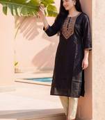 Black women ethnic motifs embroidered thread work kurta
