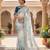 Teal silk blend embroidered saree with tie dye