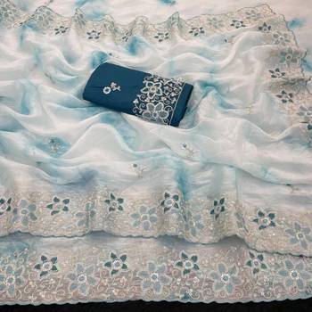 Teal silk blend embroidered saree with tie dye 2