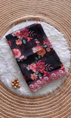 Black silk blend printed saree with floral print 2
