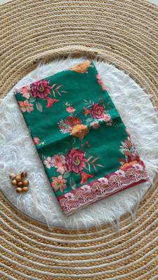 Sea green silk blend printed saree with floral print 2