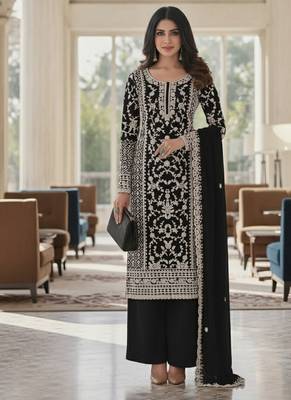 Black color girlie butterfly net ceremonial salwar kameez for glamorous looks 2